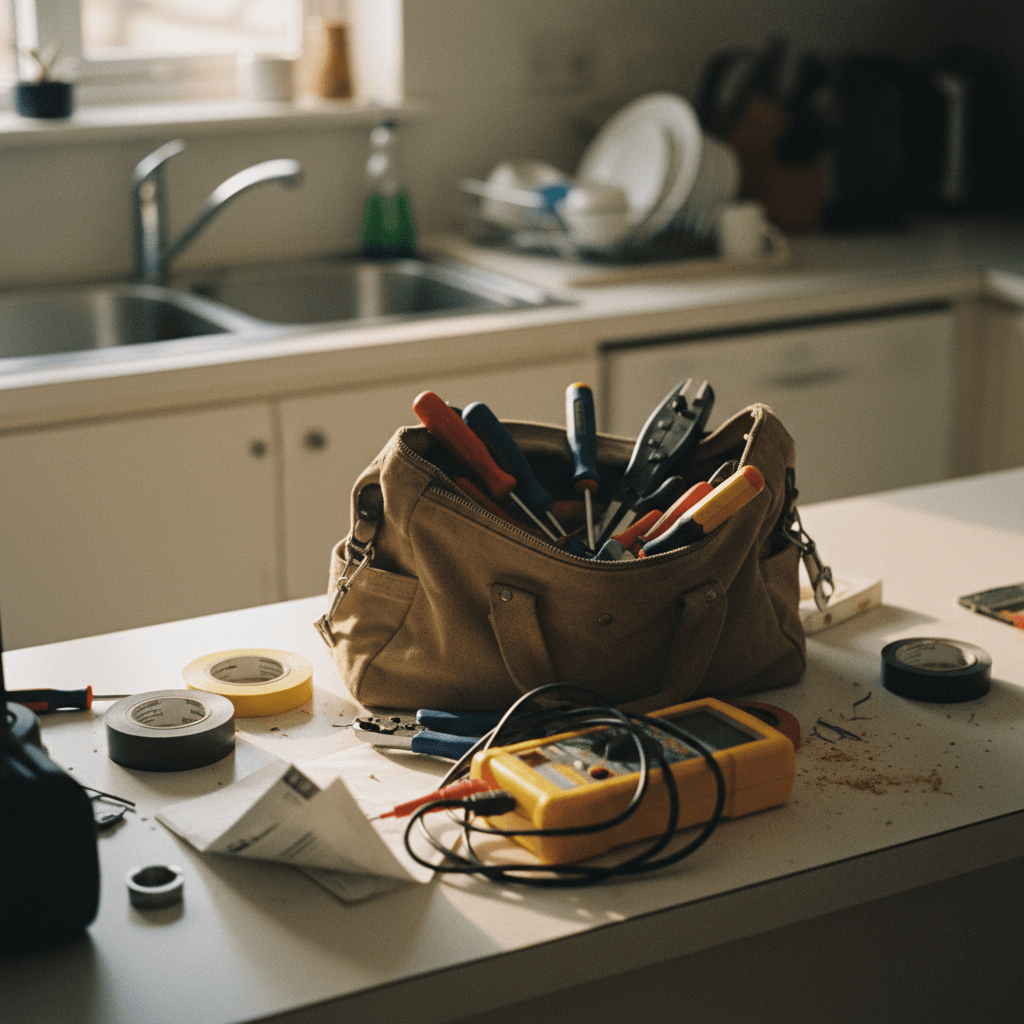 Werkzeugtasche auf Küchentheke